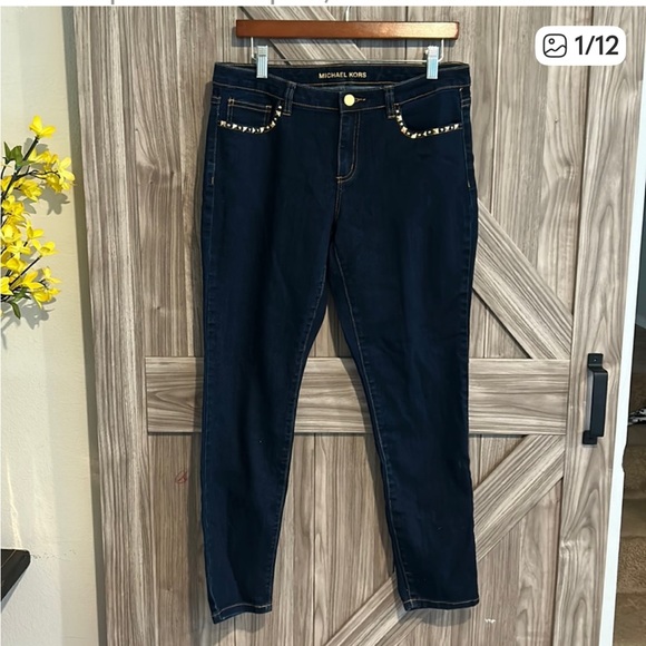 Michael Kors Dark Blue Jeans with Gold Accents - Picture 1 of 8